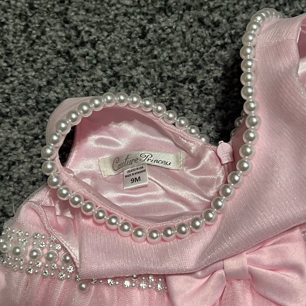 Coutre Princess Baby Girl Pink Pearled Dress 9 Months NWT - Picture 2 of 4